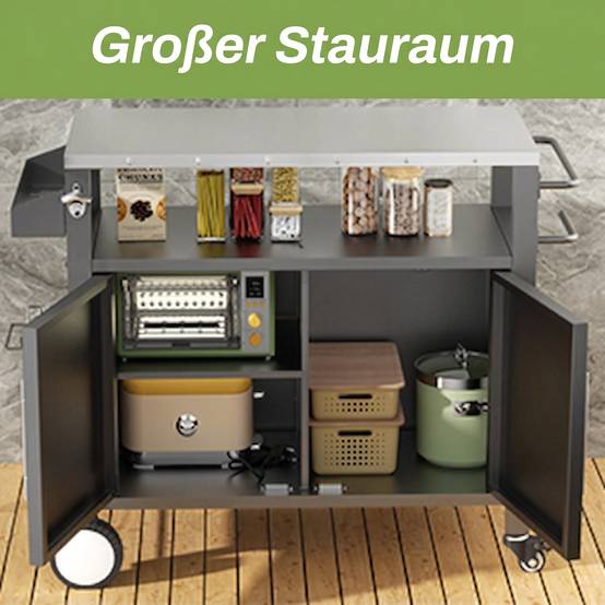 Desserte barbecue métal plateau inox extérieur avec rangements 96x46x90cm noir - ComfortXL Outdoor Living - Image 6