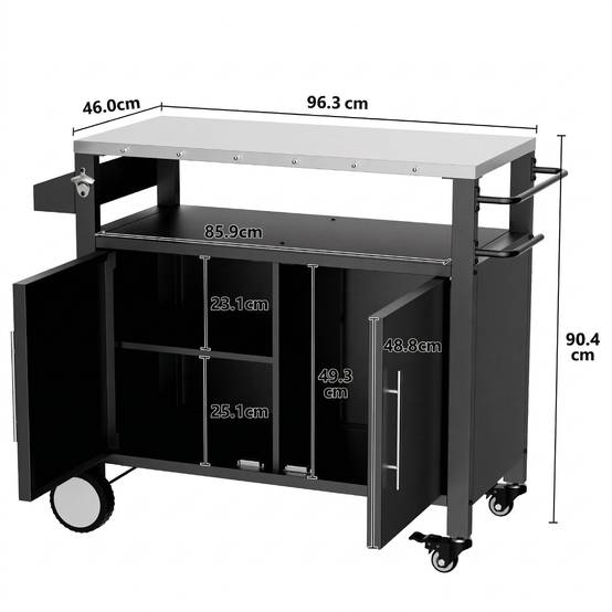 Desserte barbecue métal plateau inox extérieur avec rangements 96x46x90cm noir - ComfortXL Outdoor Living - Image 3