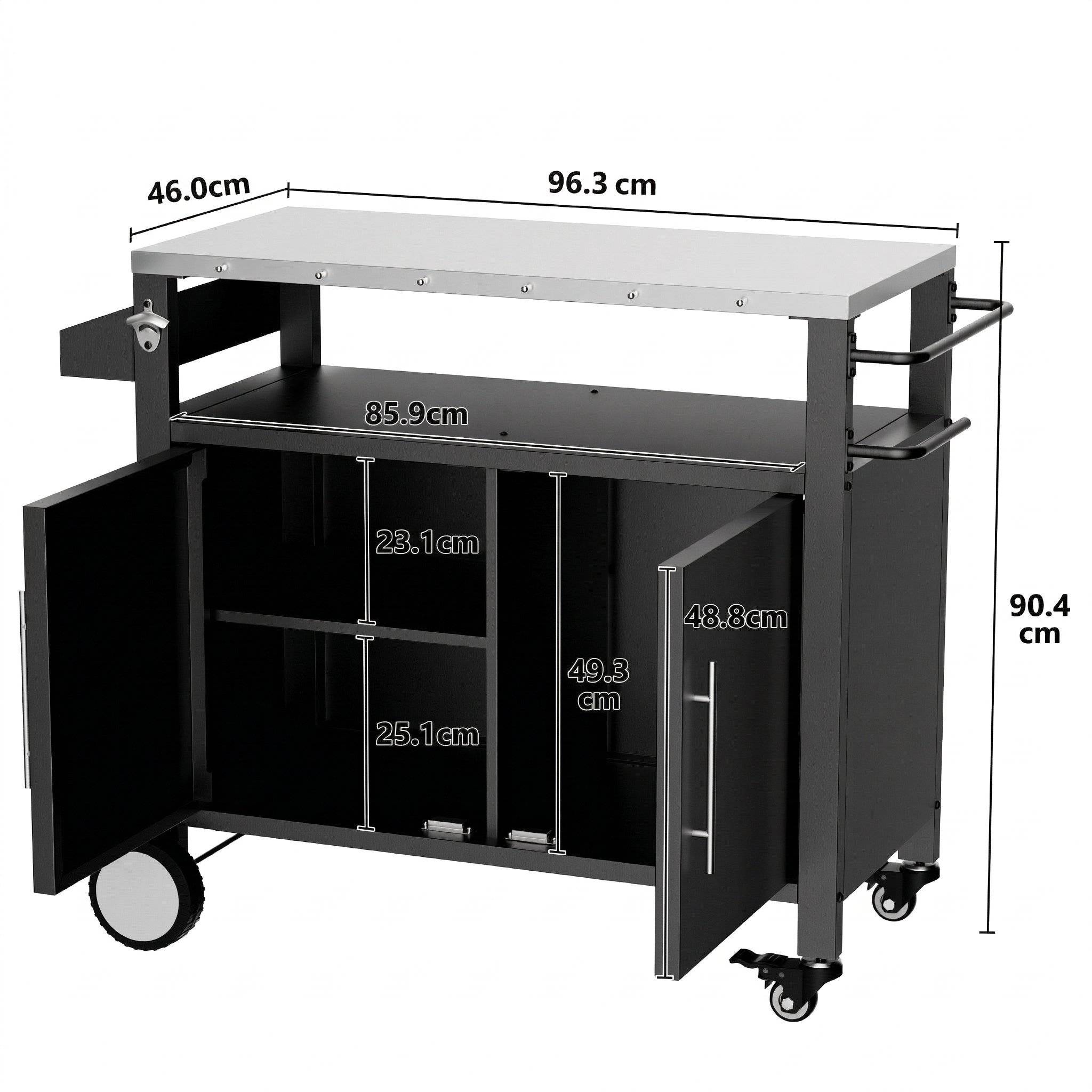 Desserte barbecue métal plateau inox extérieur avec rangements 96x46x90cm noir - ComfortXL Outdoor Living - Image 3
