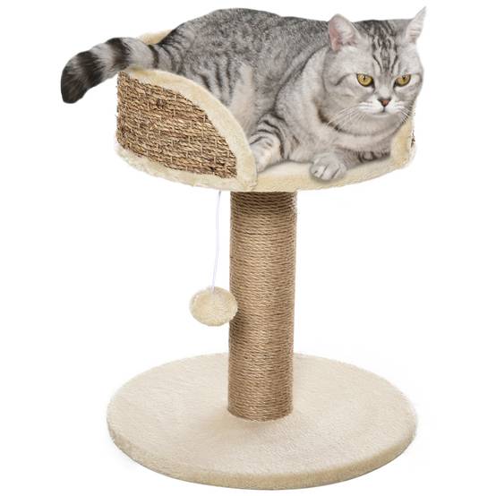 Petit arbre à chat design avec plateforme d'observation et jeu suspendu 49 cm Beige - ComfortXL Outdoor Living - Image 1