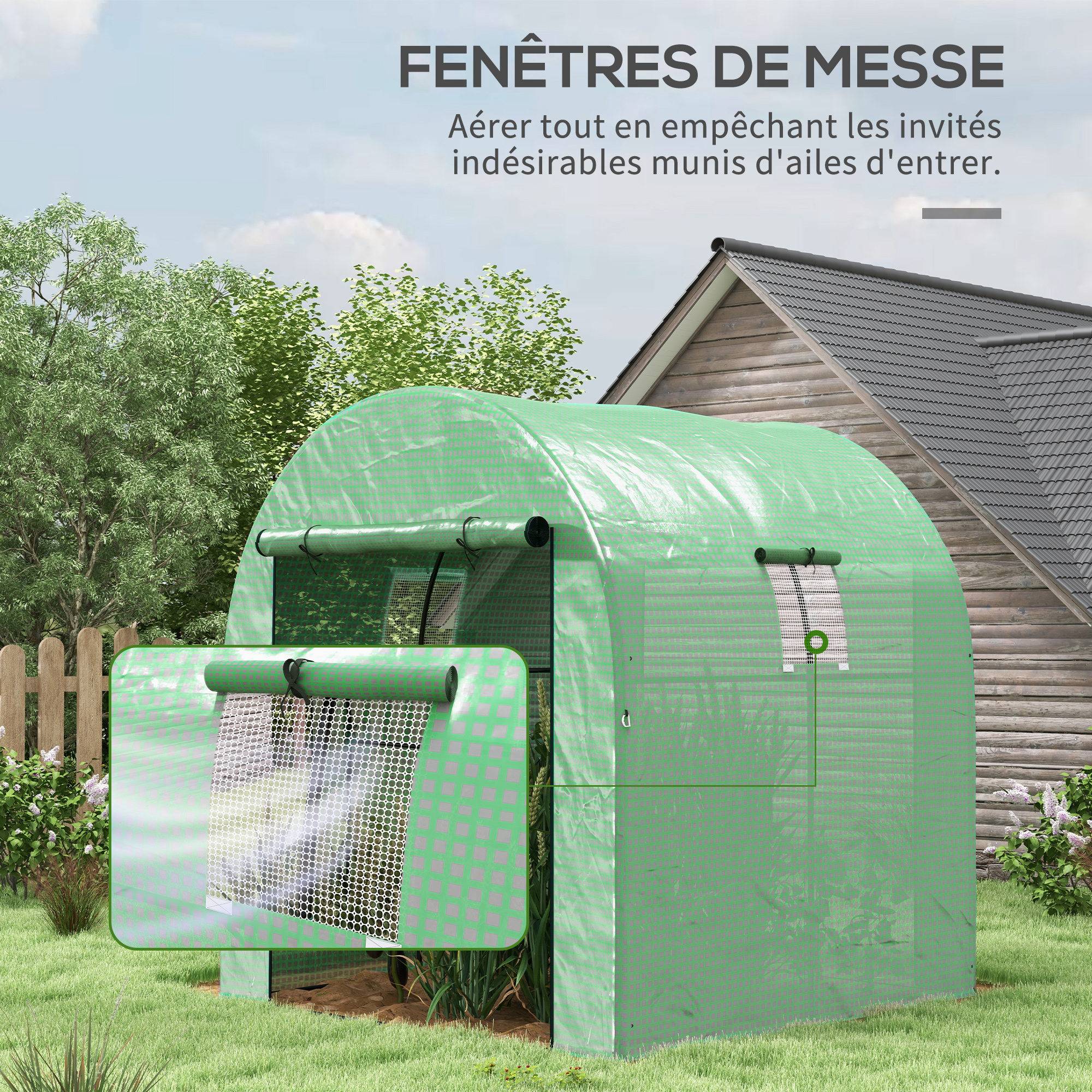 Serre de jardin serre tunnel de jardin 3,24m² PE Haute densité 135 g/m², avec 2 portes zippées 180 x 180 x 200 cm, vert - Image 8