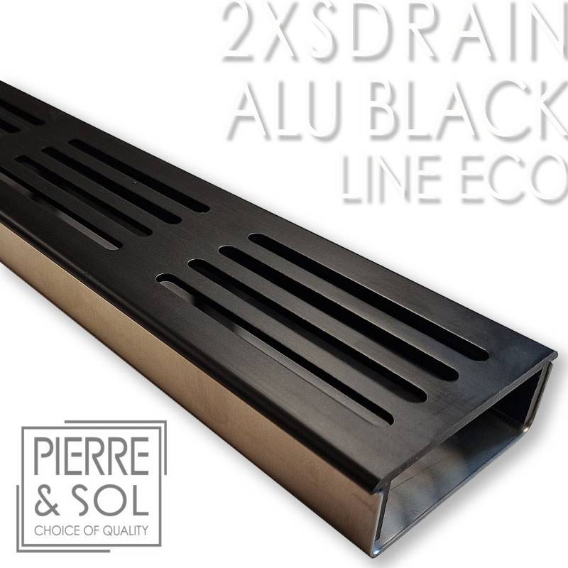 Caniveau Inox Hauteur 2 cm - 2XSDRAIN EASY Grille Aluminium Noire - LINE ECO -       Élément d'angle - Image 1