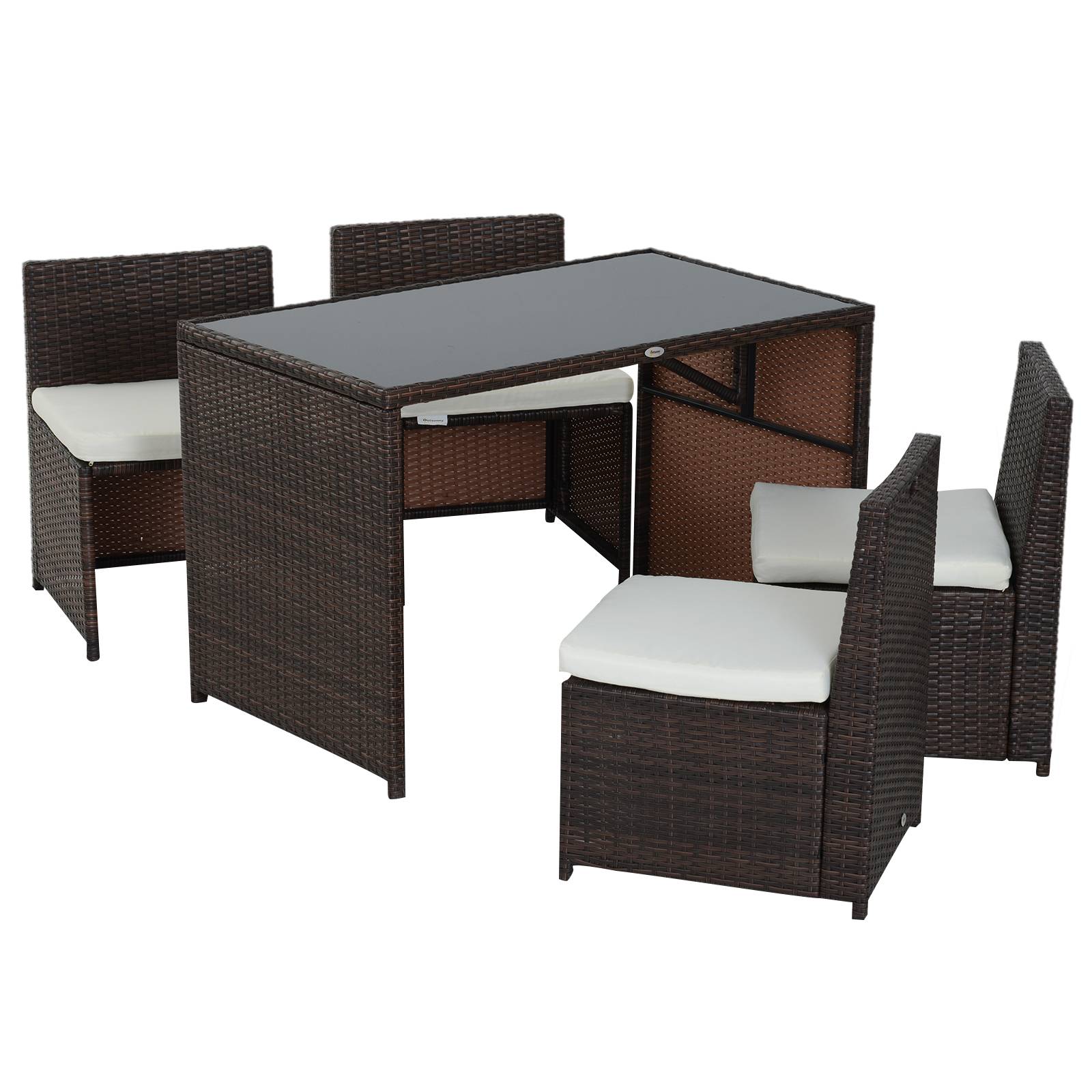 ComfortXL - Salon de jardin 5 pièces résine tressée brun kaki 4 personnes table en verre format compact gain de place - Image 2