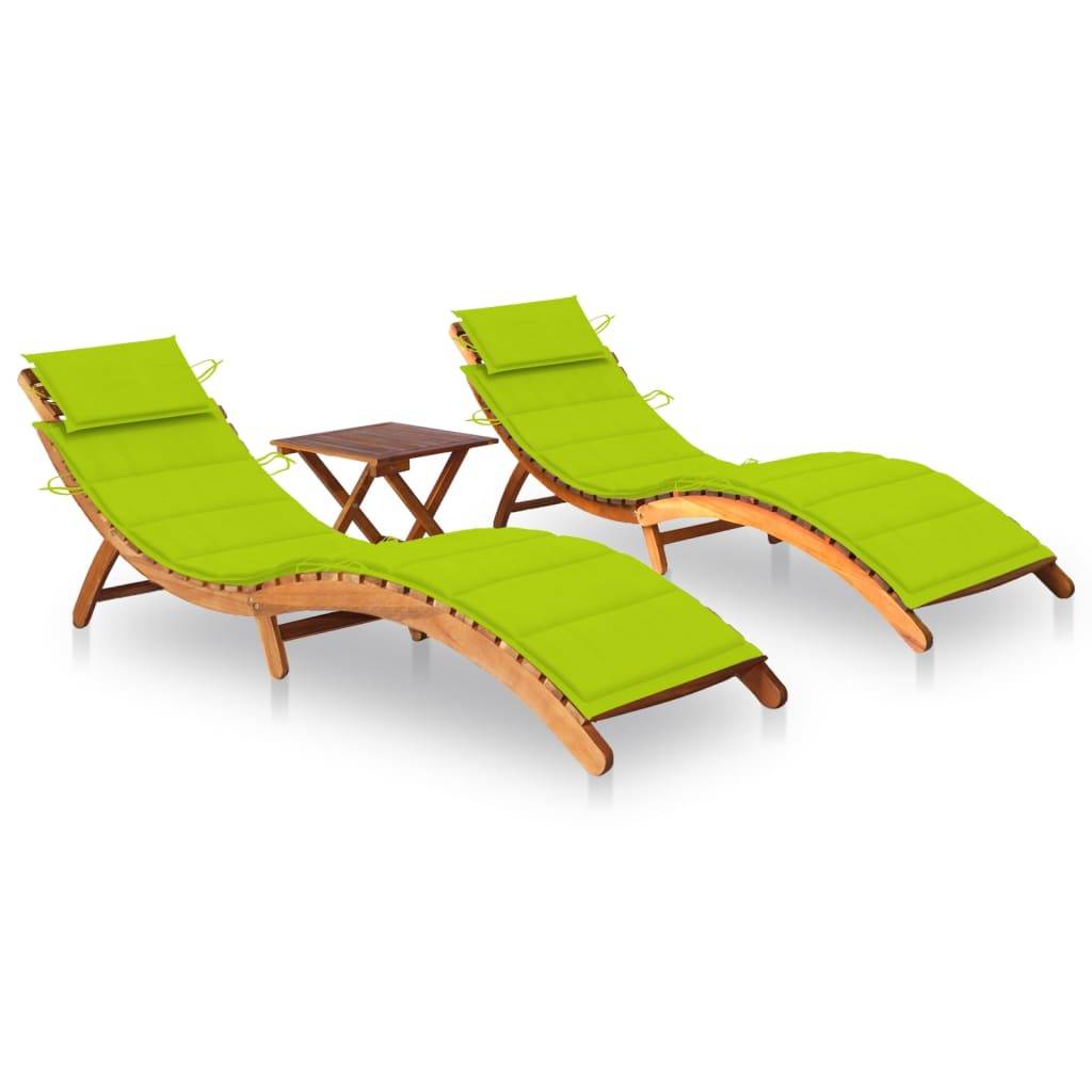 Helloshop26 - Lot de 2 transats chaise longue bain de soleil lit de jardin terrasse meuble d'extérieur avec table et coussins acacia solide - Imagen 1