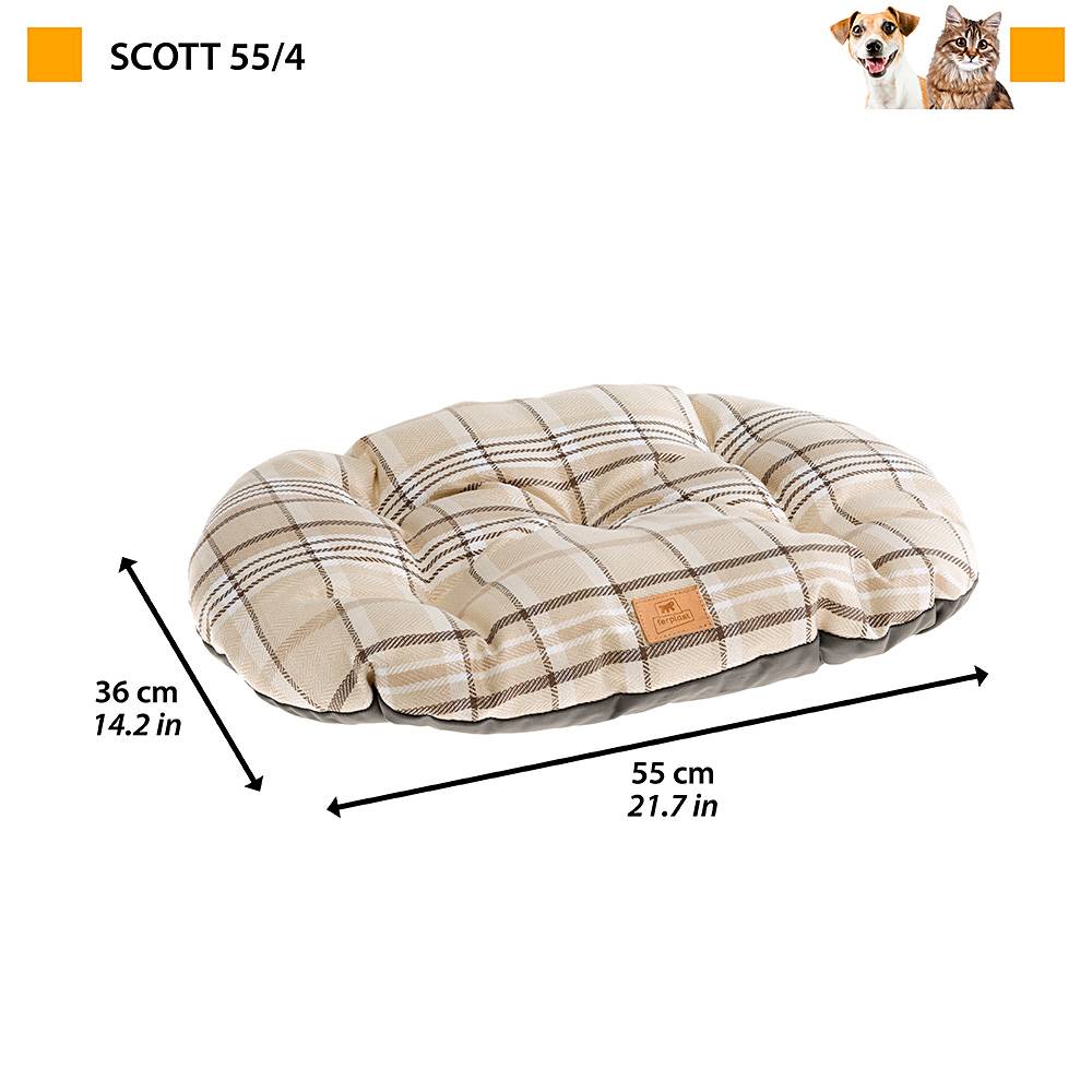 Ferplast - Coussin rembourré pour chiens et chats SCOTT 55/4, double-face, écossais, velours doux, lavable, Marron - Imagen 2