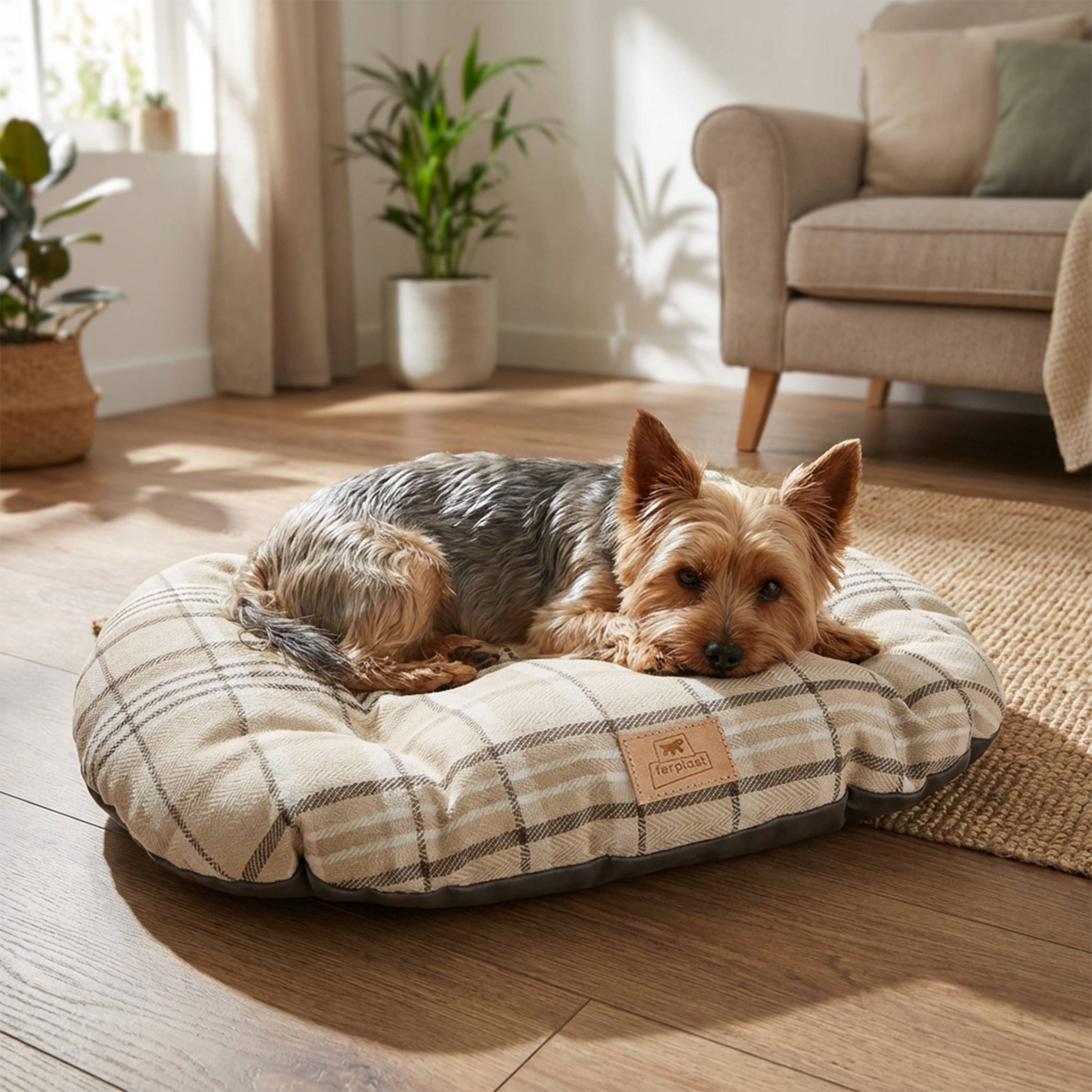 Ferplast - Coussin rembourré pour chiens et chats SCOTT 55/4, double-face, écossais, velours doux, lavable, Marron - Imagen 4