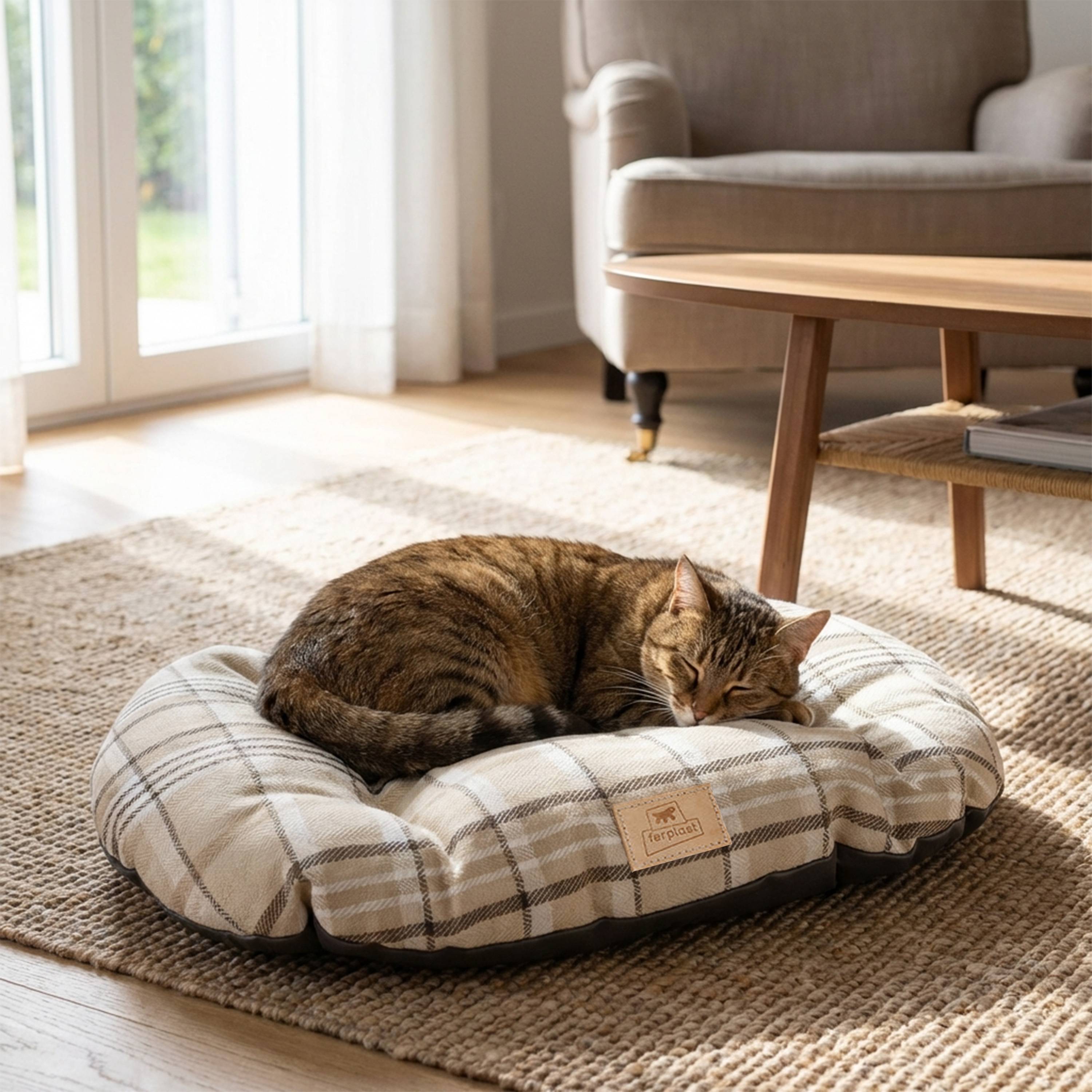 Ferplast - Coussin rembourré pour chiens et chats SCOTT 55/4, double-face, écossais, velours doux, lavable, Marron - Imagen 5