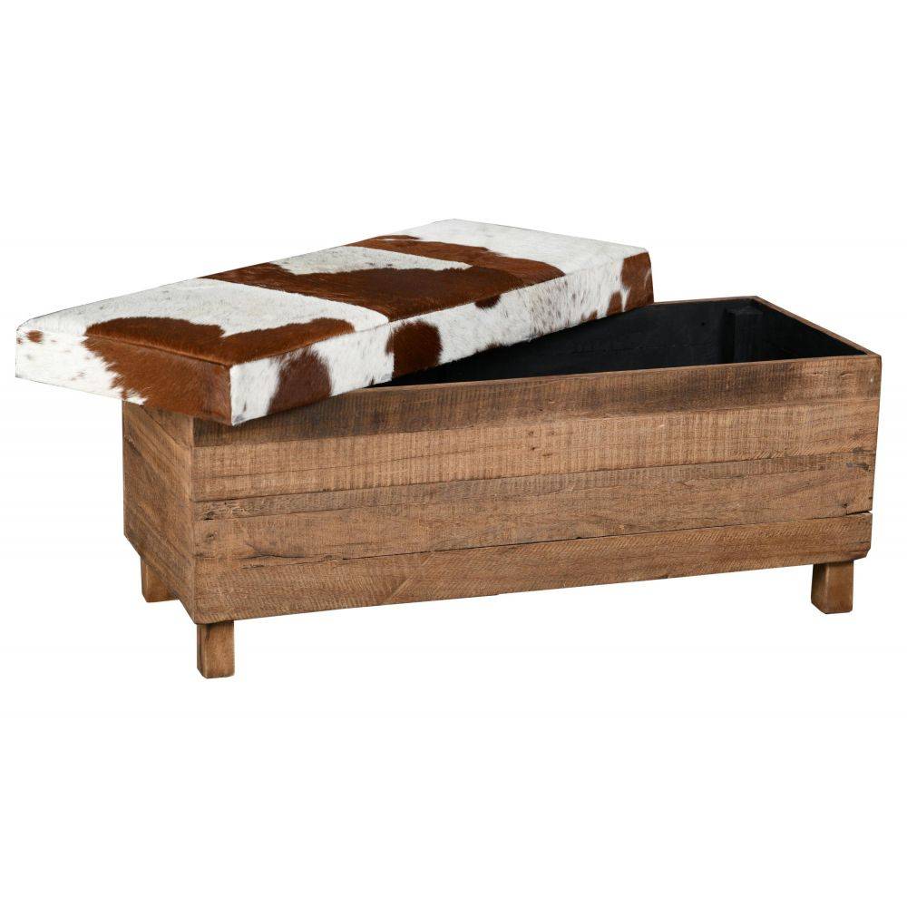 Aubry Gaspard - Coffre banquette en bois recyclé et peau de vache - Imagen 2