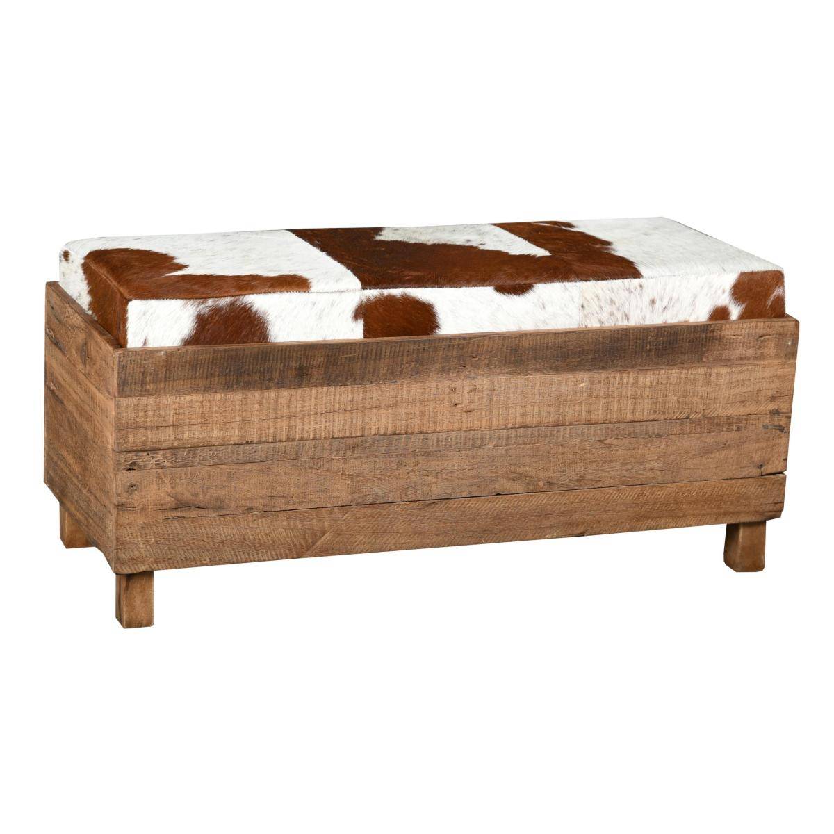Aubry Gaspard - Coffre banquette en bois recyclé et peau de vache - Imagen 1