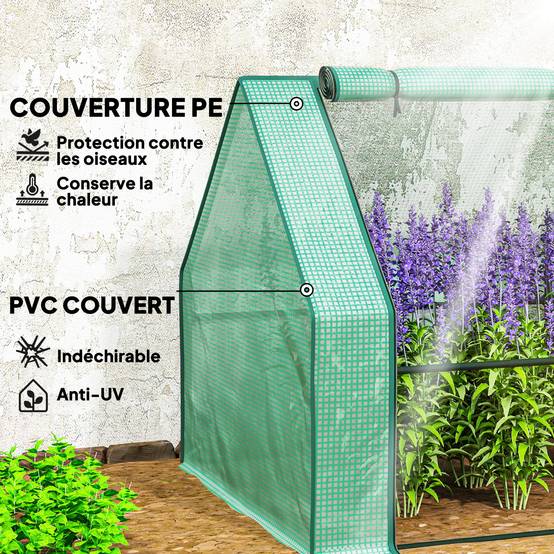 Mini serre tunnel de jardin en acier et PE vert 360 x 90 x 90 cm - PANGIVO - Image 6