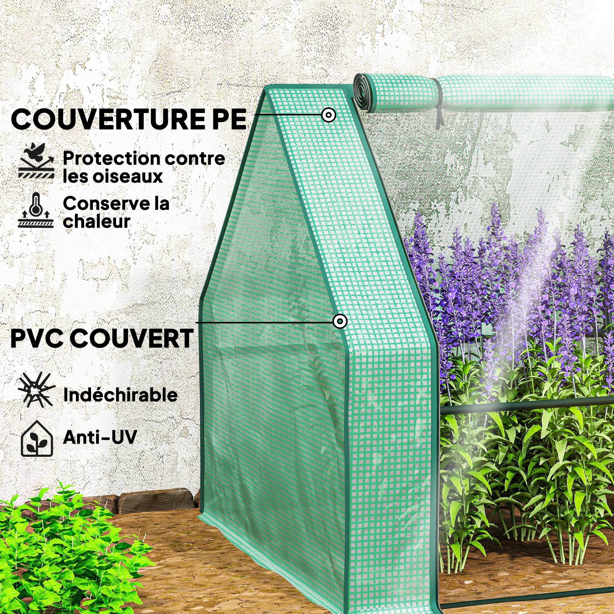 Mini serre tunnel de jardin en acier et PE vert 360 x 90 x 90 cm - PANGIVO - Image 6