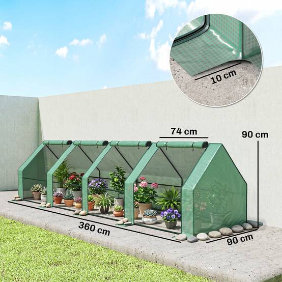 Mini serre tunnel de jardin en acier et PE vert 360 x 90 x 90 cm - PANGIVO - Image 5