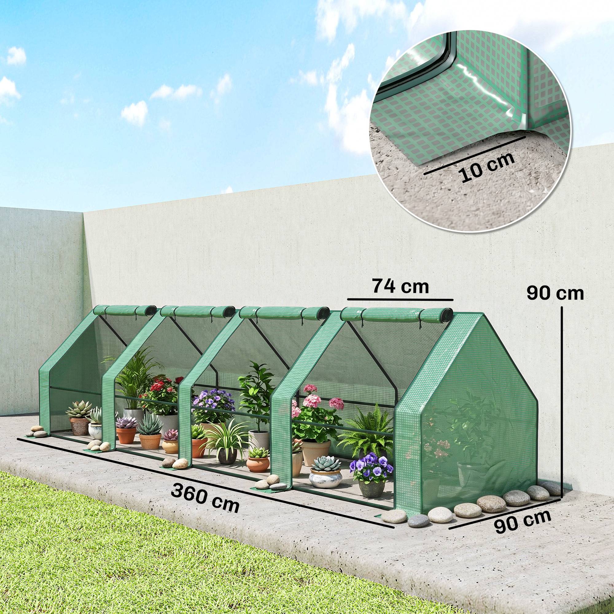 Mini serre tunnel de jardin en acier et PE vert 360 x 90 x 90 cm - PANGIVO - Image 5