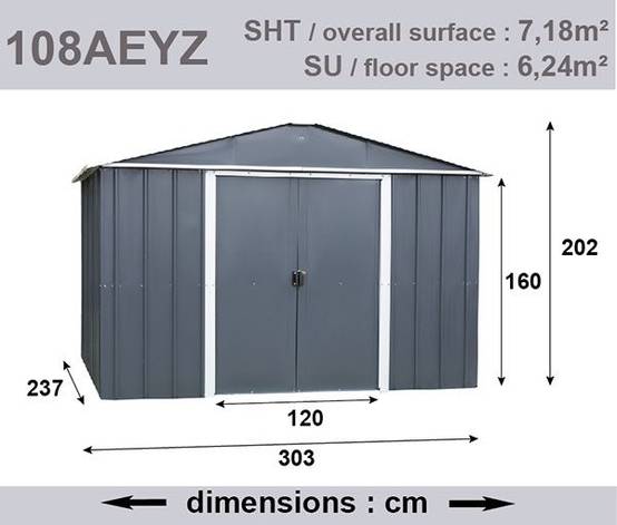 Trigano - Abri Métal 108AEYZ - S.H. T. 7,18 m² - H. 202cm - Anthracite Trigano - Image 3