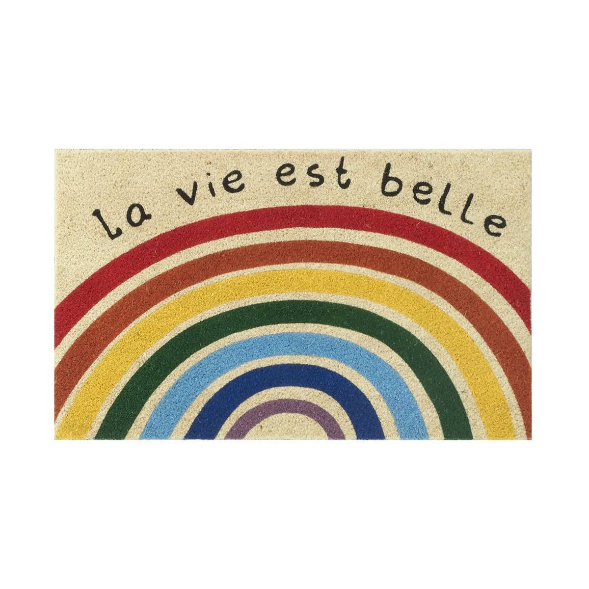 Aubry Gaspard - Paillasson en coco avec inscriptions 75 x 45 cm Arc en ciel la vie est belle - Imagen 1