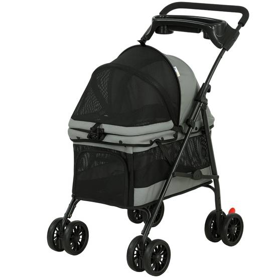 Poussette pliable pour chien à 4 roues en EVA avec pivot et frein, fenêtres en filet, coussin lavable et porte-gobelet - Grise - Image 2