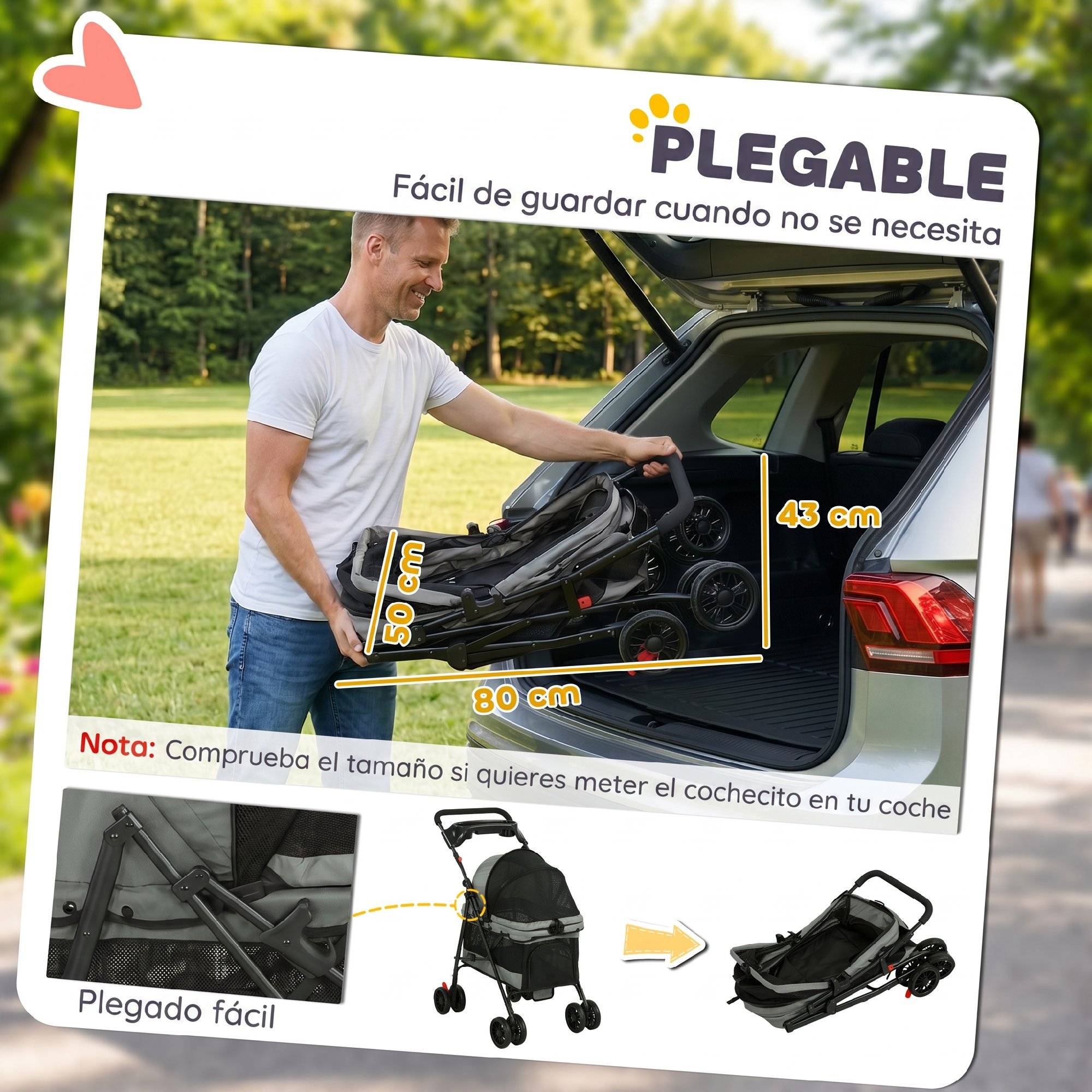 Poussette pliable pour chien à 4 roues en EVA avec pivot et frein, fenêtres en filet, coussin lavable et porte-gobelet - Grise - Image 8