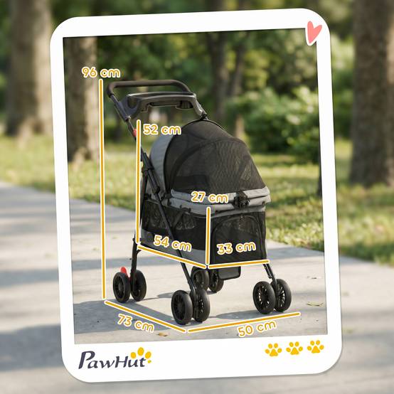 Poussette pliable pour chien à 4 roues en EVA avec pivot et frein, fenêtres en filet, coussin lavable et porte-gobelet - Grise - Image 5