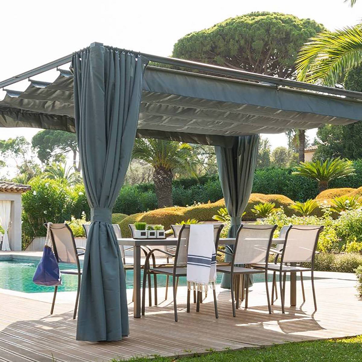 Hesperide - Rideaux pour tonnelle "Palmeira" 4x3m en polyester ardoise Hespéride - Imagen 1