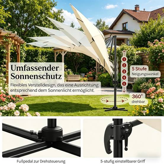 Parasol rond pour balcon, parasol extérieur, parasol de jardin avec base en acier cruciforme (parasol uniquement) - Image 5
