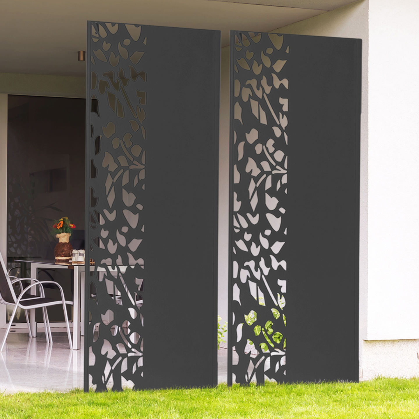 Panneau décoratif universel 150 x 50 CM FLOWER gris semi ajouré sur le côté - Image 1