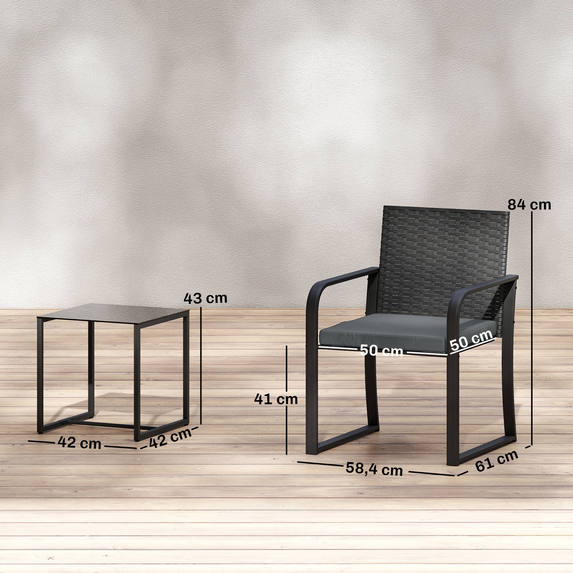 Sans Marque - Ensemble mobilier jardin rotin synthétique 2 chaises coussins table plateau verre gris - Image 5