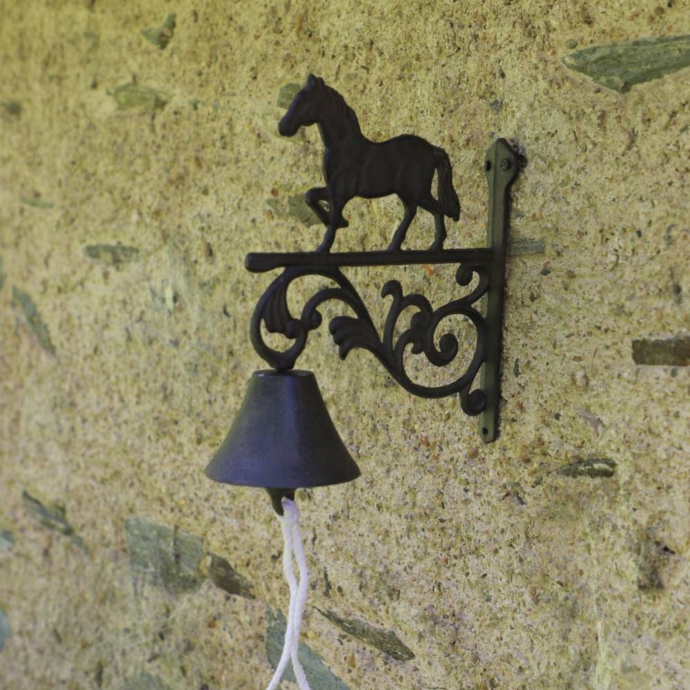 Cloche de jardin de porte ancienne cheval fonte marron 23x26cm Chemin de campagne - Imagen 3