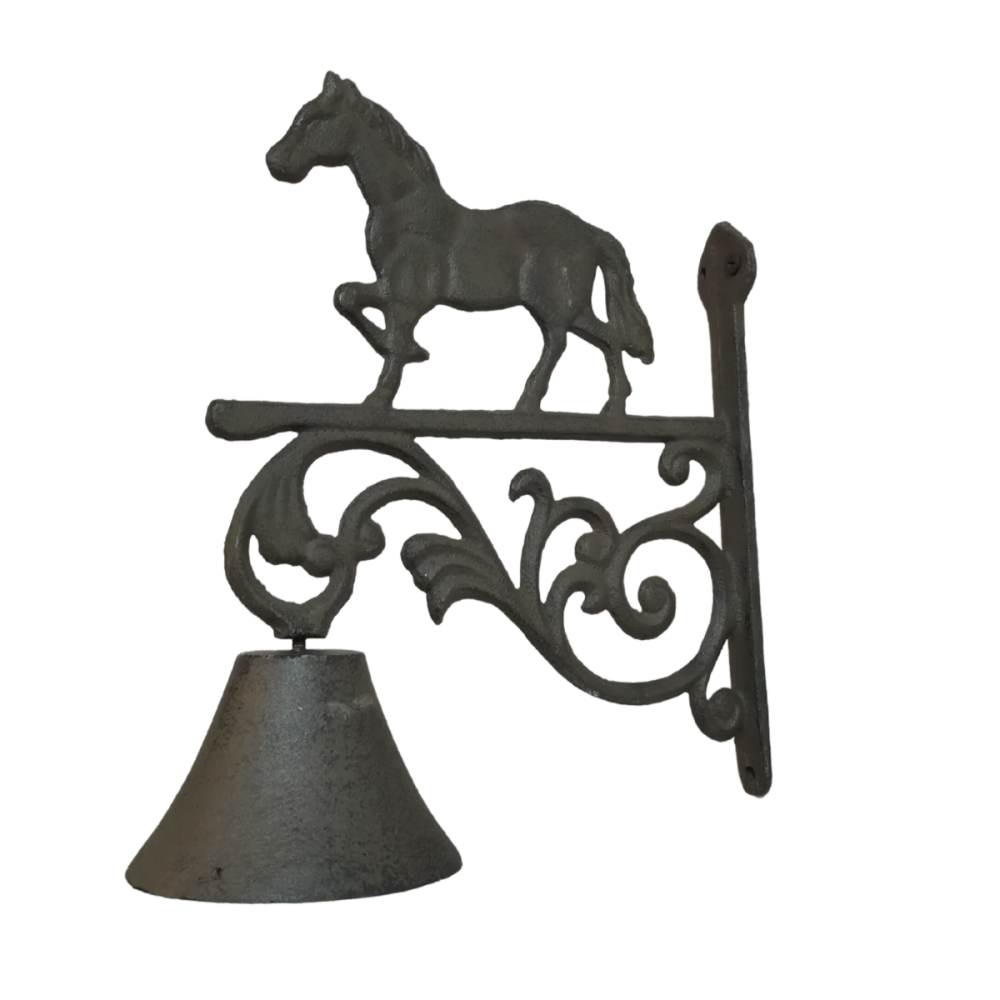 Cloche de jardin de porte ancienne cheval fonte marron 23x26cm Chemin de campagne - Imagen 1