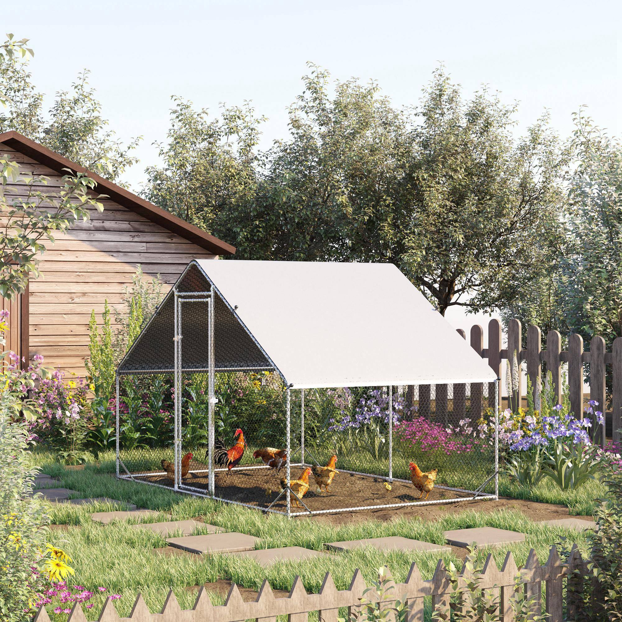 ComfortXL - Parc grillagé poules Acier galvanisé Jardin Abri couvert 3x2x2m Gris - ComfortXL Outdoor Living - Image 3