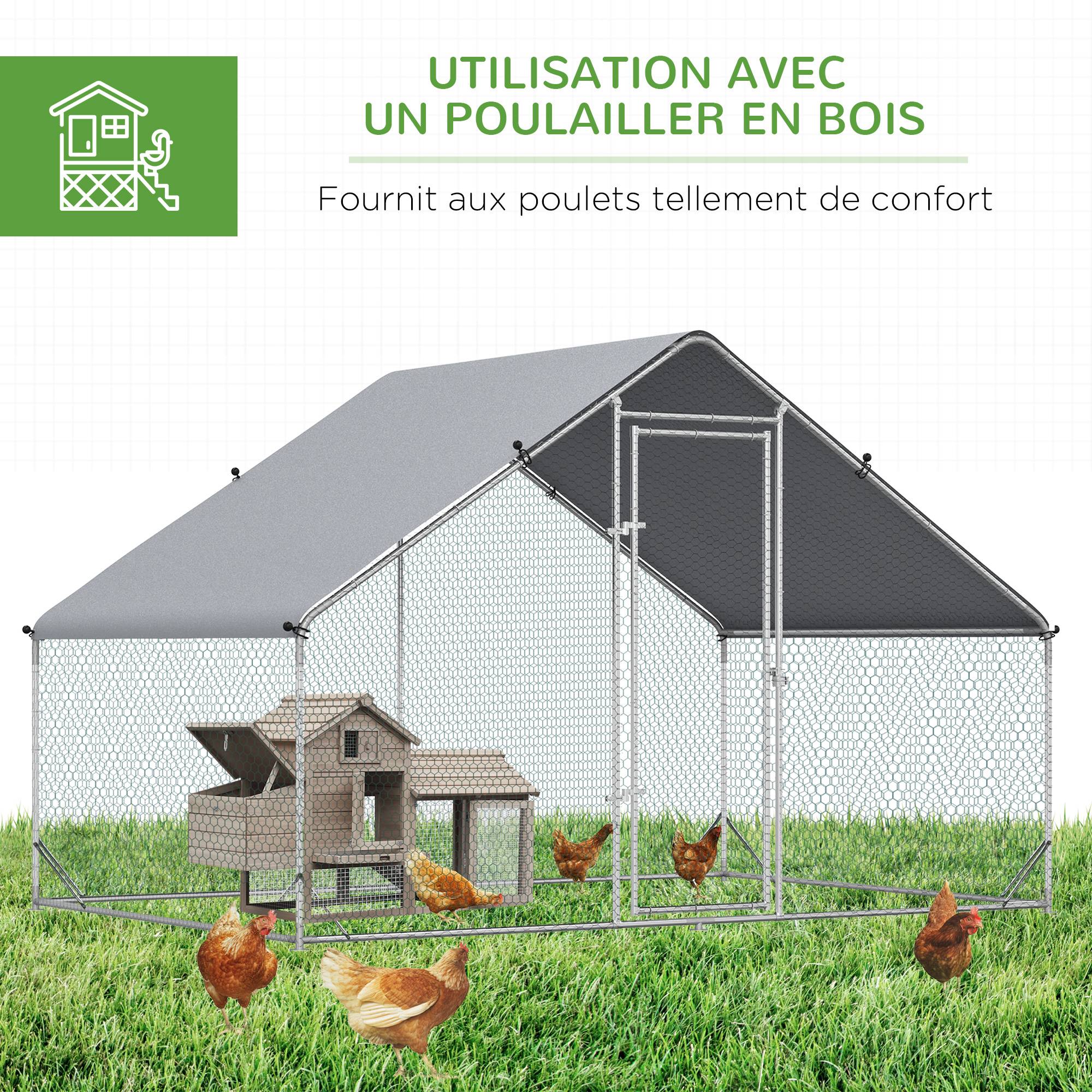 ComfortXL - Parc grillagé poules Acier galvanisé Jardin Abri couvert 3x2x2m Gris - ComfortXL Outdoor Living - Image 7