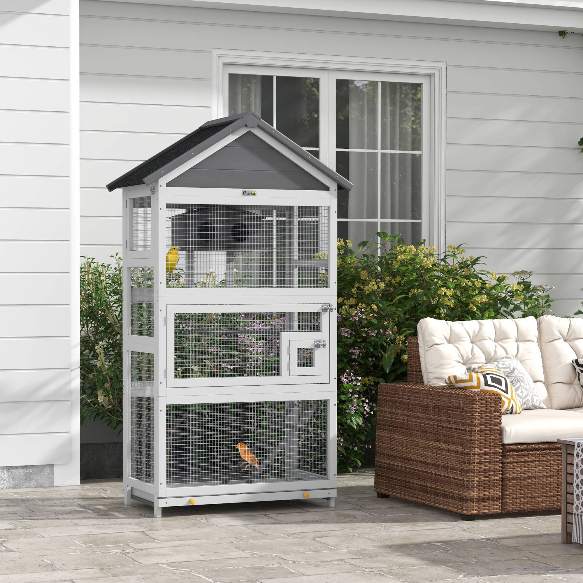 Volière grande cage oiseaux bois massif perroquet toit asphalte extérieur 171cm gris - ComfortXL Outdoor Living - Image 3