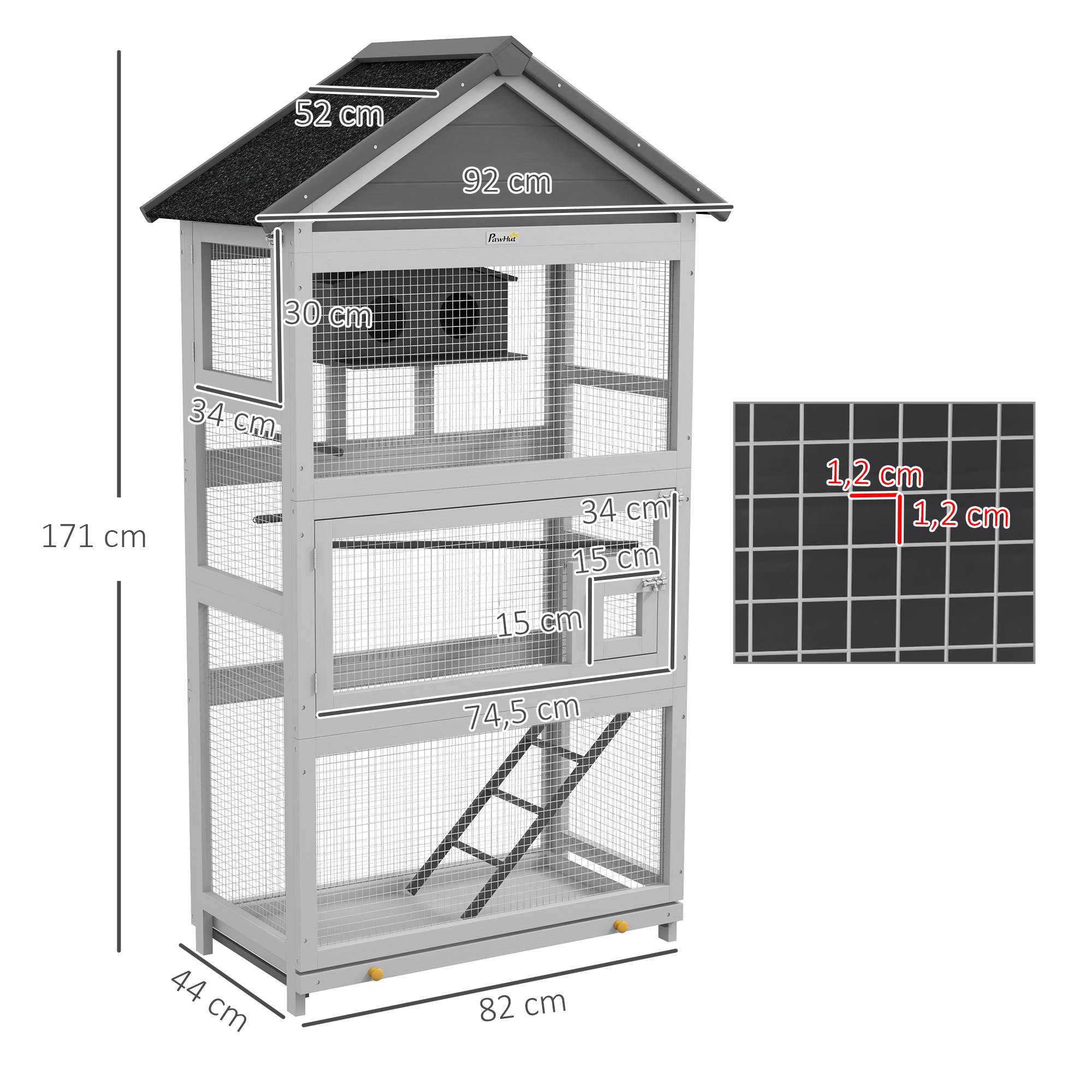 Volière grande cage oiseaux bois massif perroquet toit asphalte extérieur 171cm gris - ComfortXL Outdoor Living - Image 5
