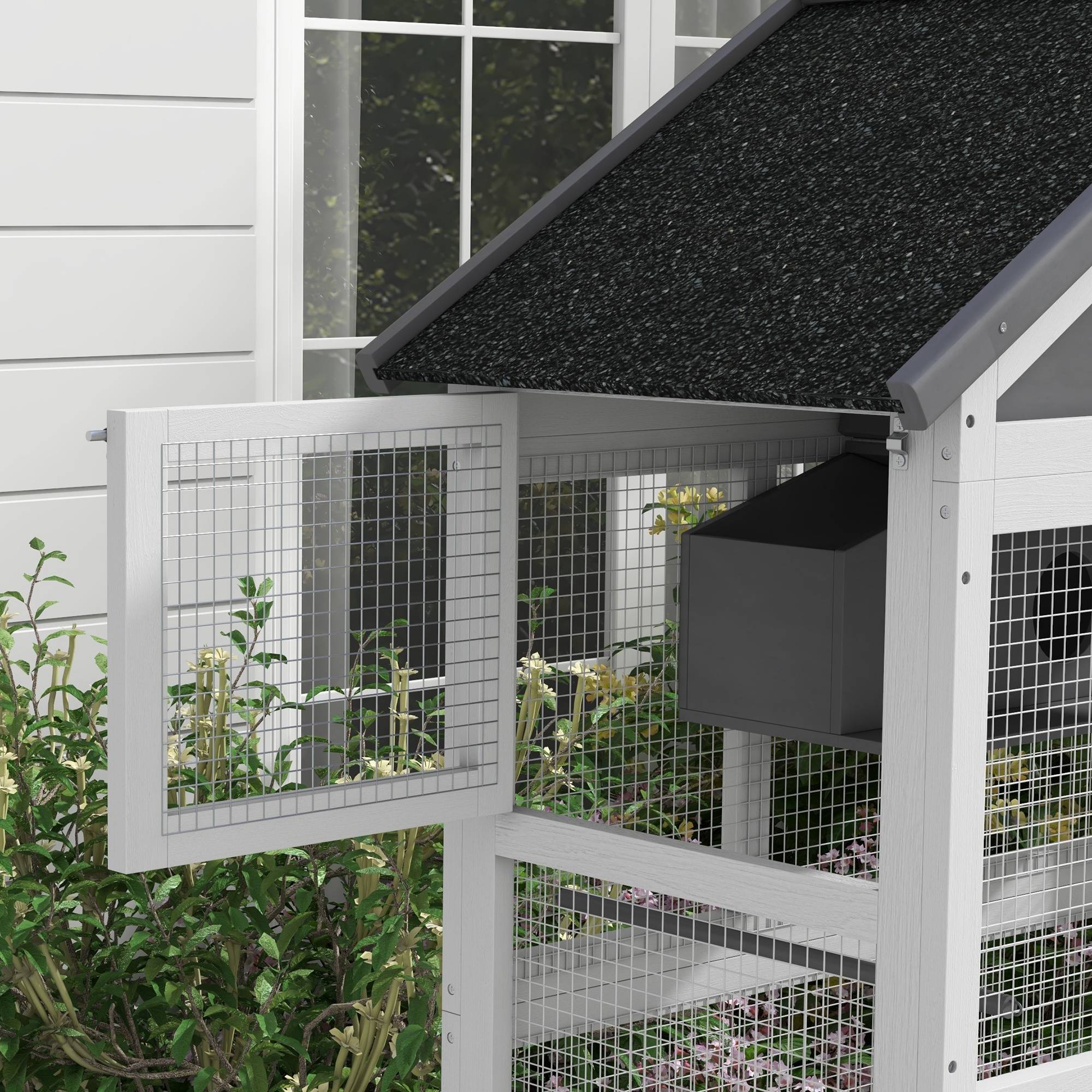 Volière grande cage oiseaux bois massif perroquet toit asphalte extérieur 171cm gris - ComfortXL Outdoor Living - Image 10