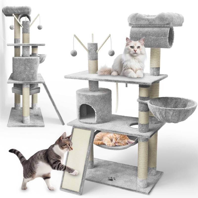 Arbre a chat griffoir Gris gris clair hauteur 140cm Emma - Image 1