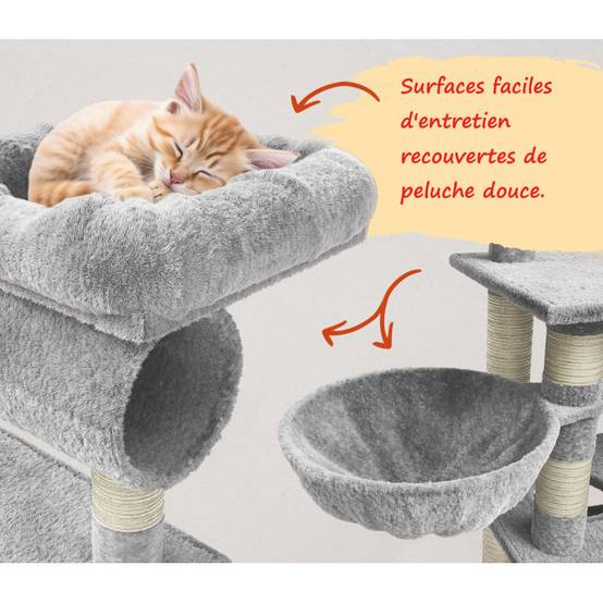 Arbre a chat griffoir Gris gris clair hauteur 140cm Emma - Image 3