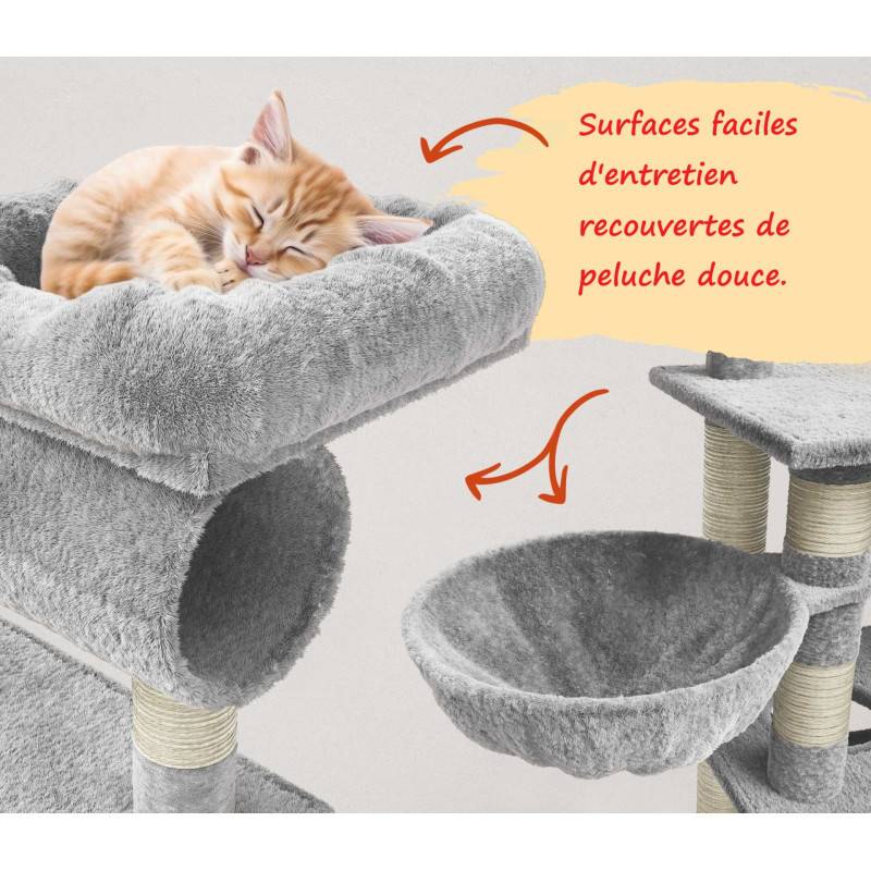 Arbre a chat griffoir Gris gris clair hauteur 140cm Emma - Image 3
