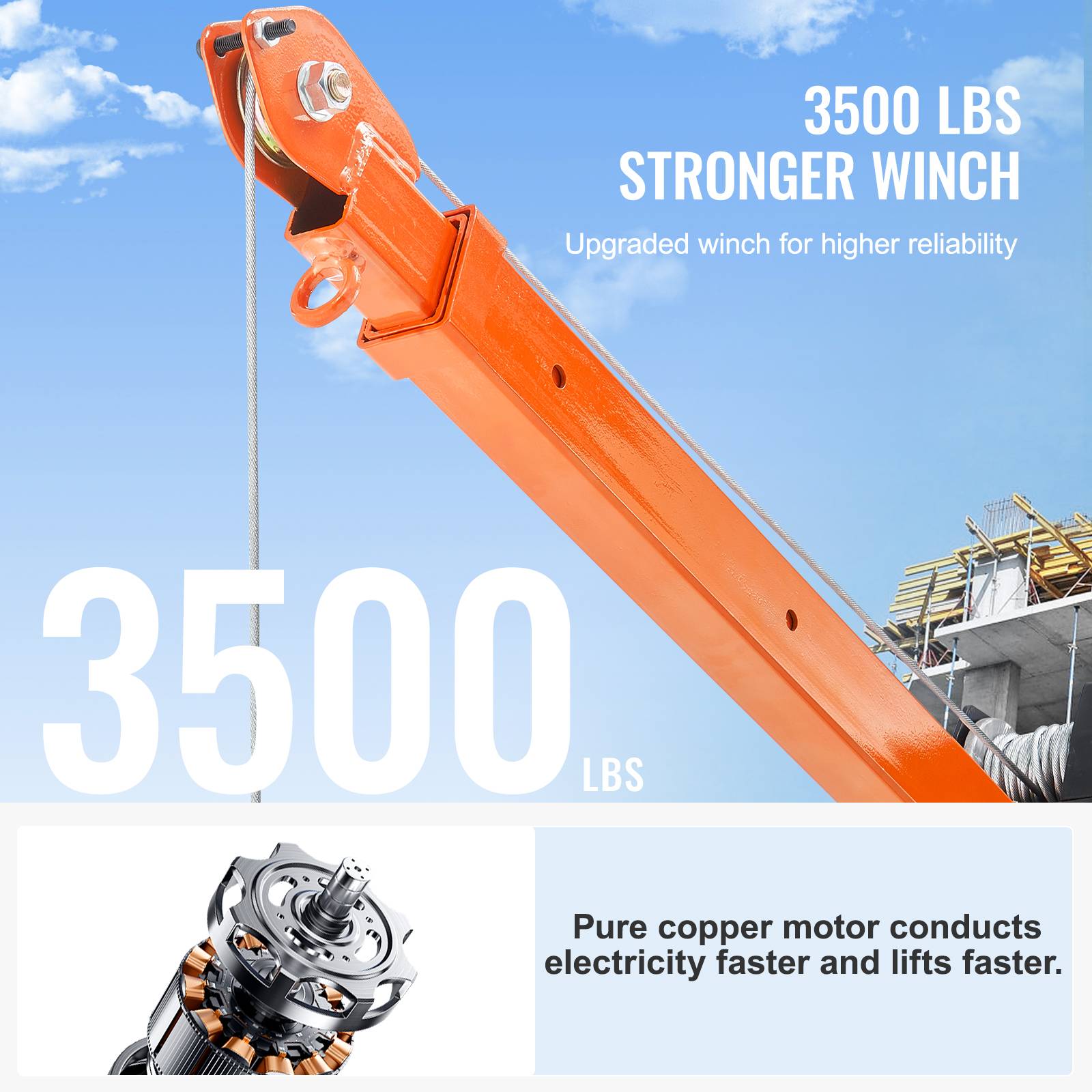 VEVOR Grue levage électrique pour camionnettes 499kg, attelage, treuil 1587kg, pivotante 360°. - Image 3