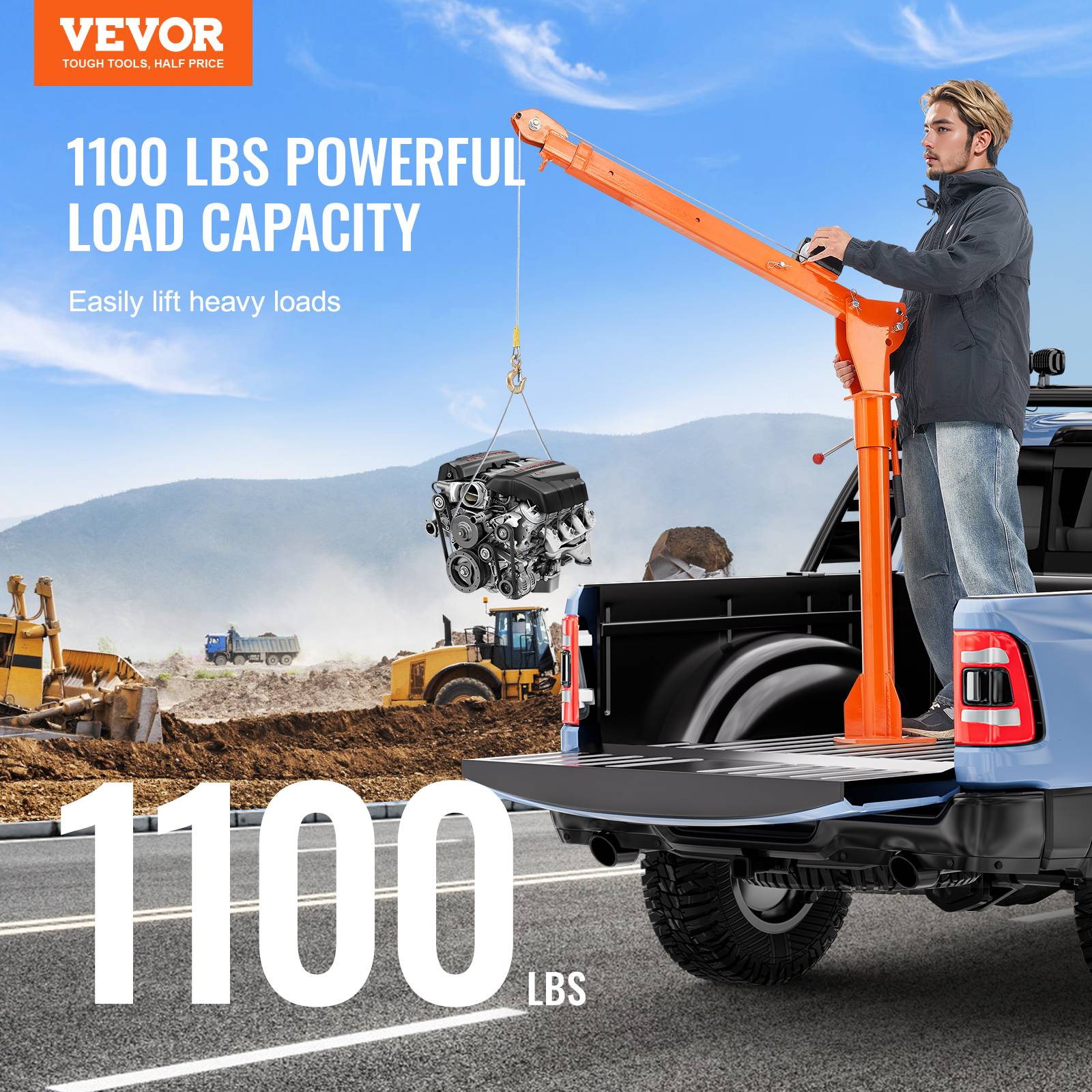 VEVOR Grue levage électrique pour camionnettes 499kg, attelage, treuil 1587kg, pivotante 360°. - Image 2