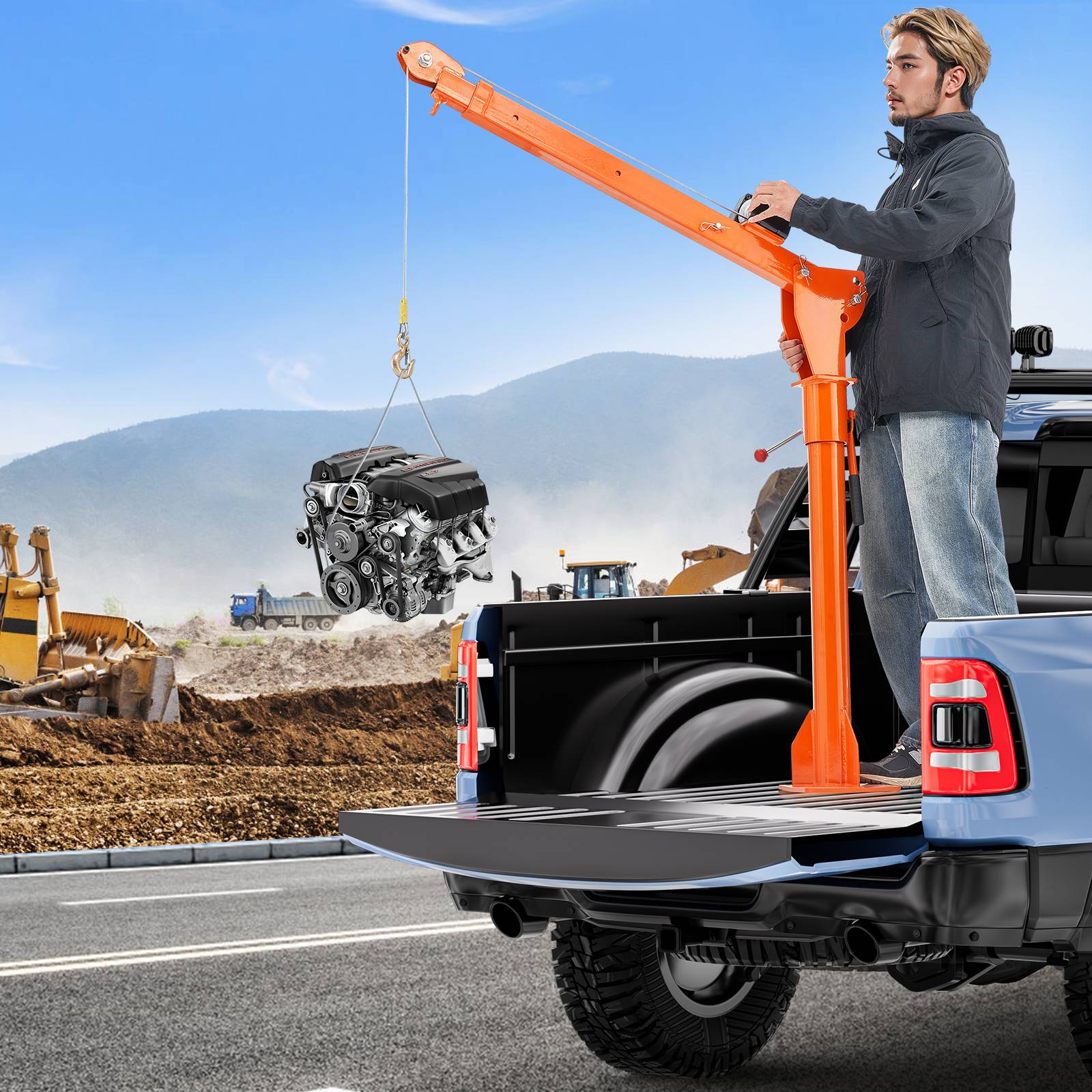 VEVOR Grue levage électrique pour camionnettes 499kg, attelage, treuil 1587kg, pivotante 360°. - Image 8