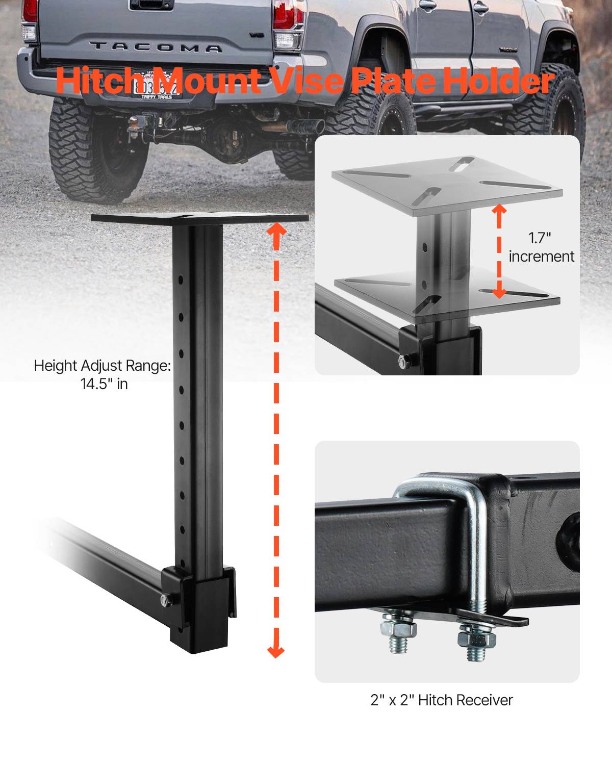Vevor - VEVOR Étau à chaîne pour tuyaux 3,175–127 mm, chaîne 660 mm, base fonte, support attelage réglable 9 niveaux, compatible récepteurs 50 x 50 mm. - Image 7