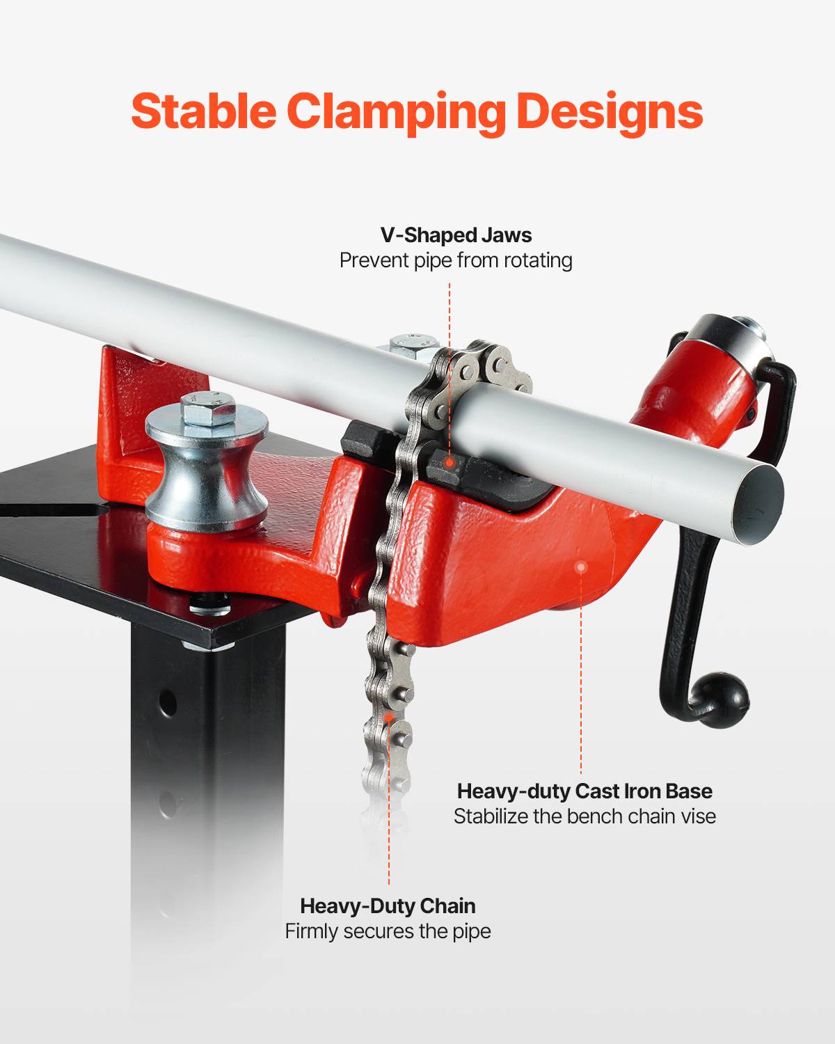 Vevor - VEVOR Étau à chaîne pour tuyaux 3,175–127 mm, chaîne 660 mm, base fonte, support attelage réglable 9 niveaux, compatible récepteurs 50 x 50 mm. - Image 3