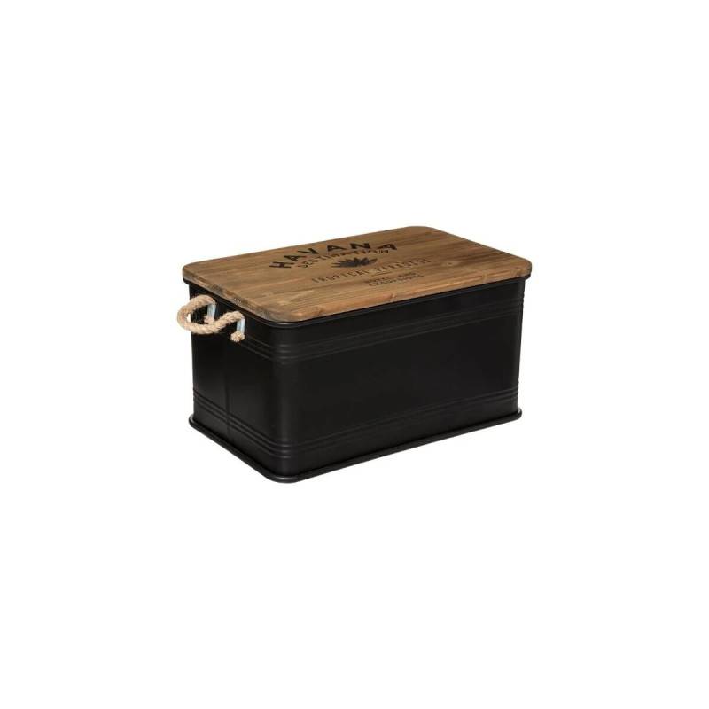 Lot de 3 malles métal noir plateau bois Atmosphera - Image 3