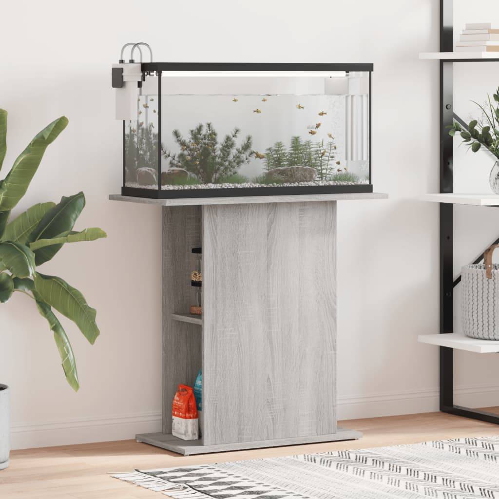 Support Aquarium Bois Ingénierie avec Étagères de Rangement Sonoma Gris - ComfortXL Outdoor Living - Image 1