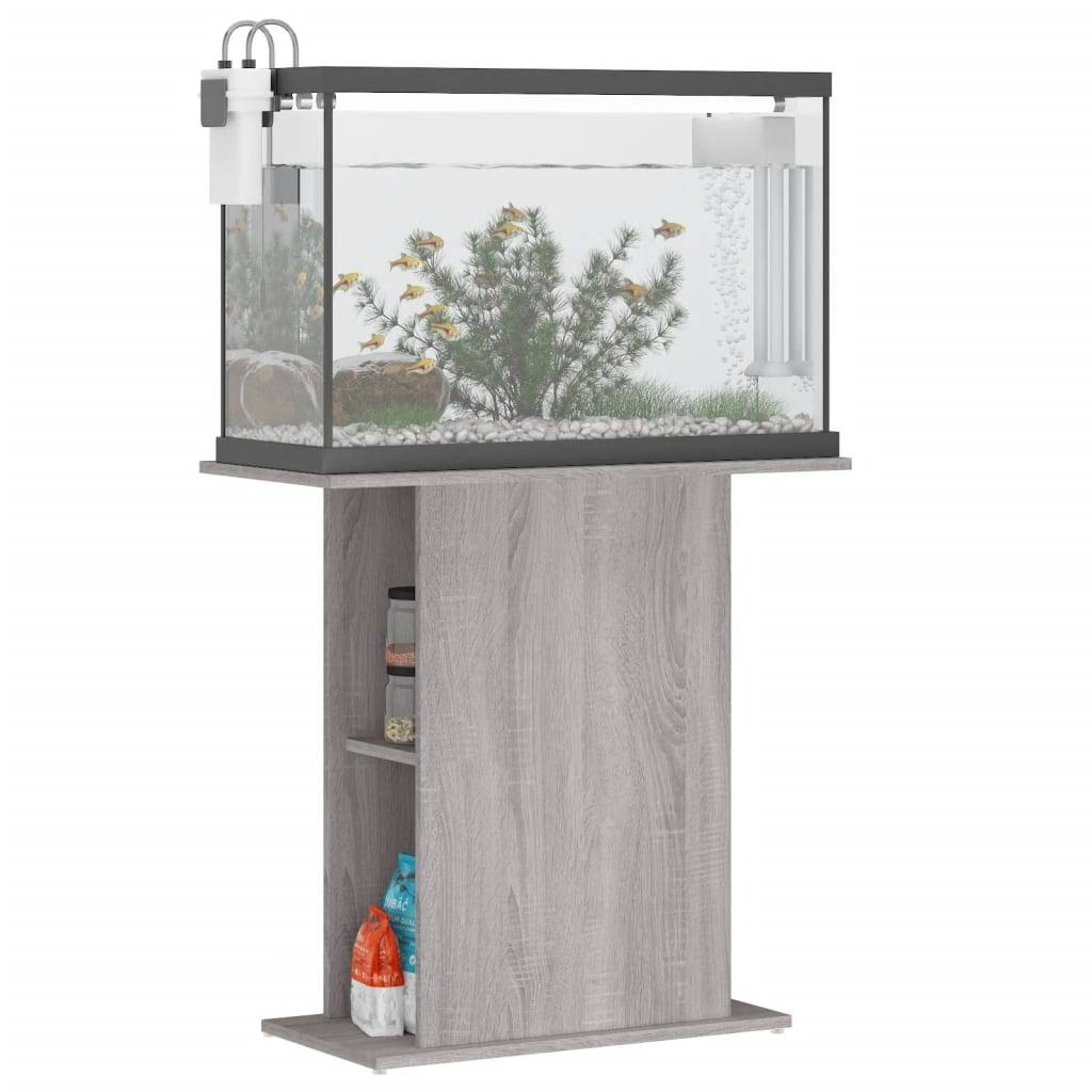 Support Aquarium Bois Ingénierie avec Étagères de Rangement Sonoma Gris - ComfortXL Outdoor Living - Image 3