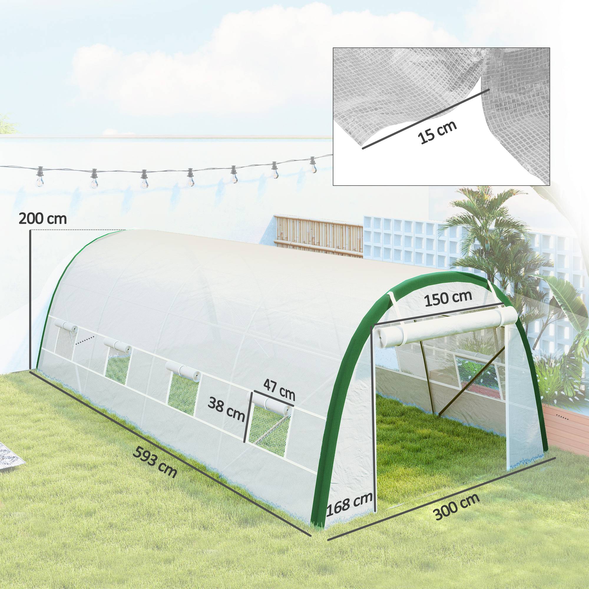 Très Grande Serre Tunnel 18m² Acier Galvanisé 8 Fenêtres pour Potager 6x3x2 m Blanc - ComfortXL Outdoor Living - Image 5