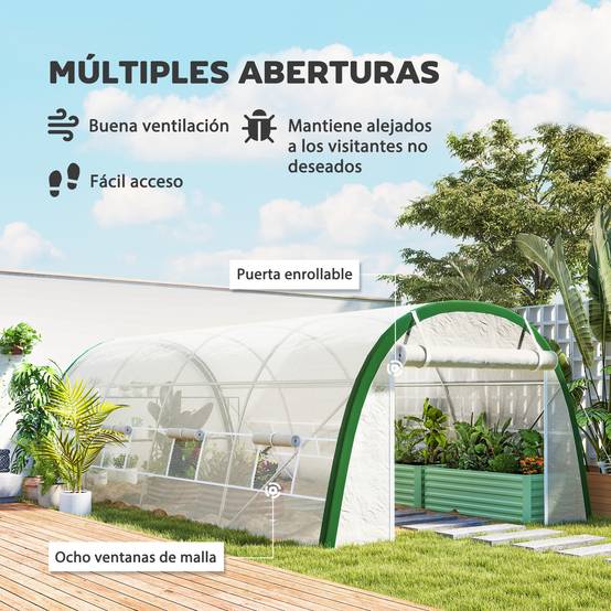 Très Grande Serre Tunnel 18m² Acier Galvanisé 8 Fenêtres pour Potager 6x3x2 m Blanc - ComfortXL Outdoor Living - Image 6