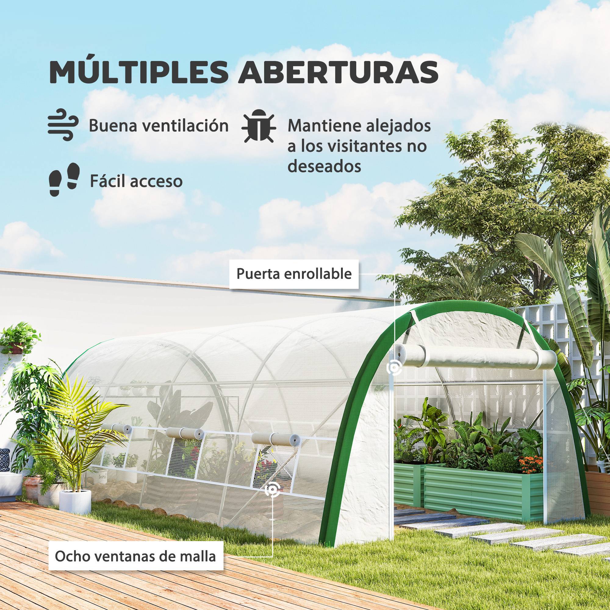 Très Grande Serre Tunnel 18m² Acier Galvanisé 8 Fenêtres pour Potager 6x3x2 m Blanc - ComfortXL Outdoor Living - Image 6