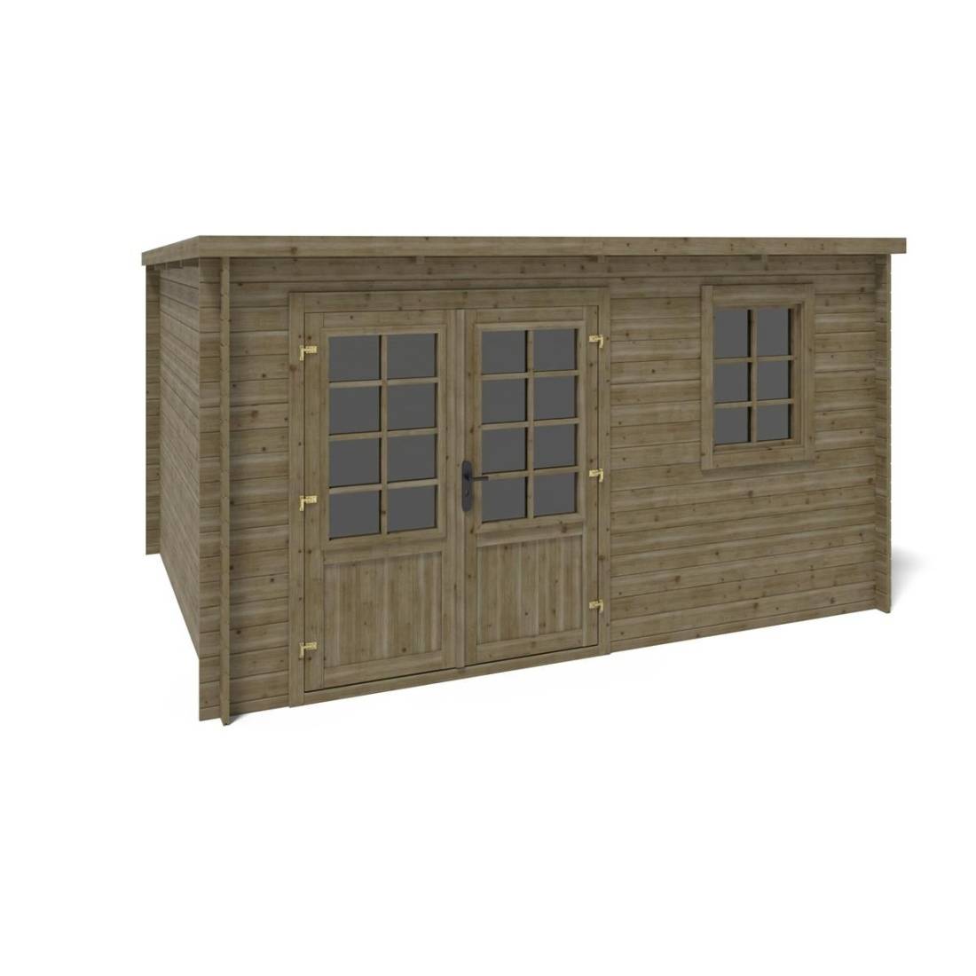 Altanka - Abri de jardin en bois - 12m2 - 4x3m - Traité - Ep. 28mm - Couleur: vert - DOM381 - ALTANKA - Image 2