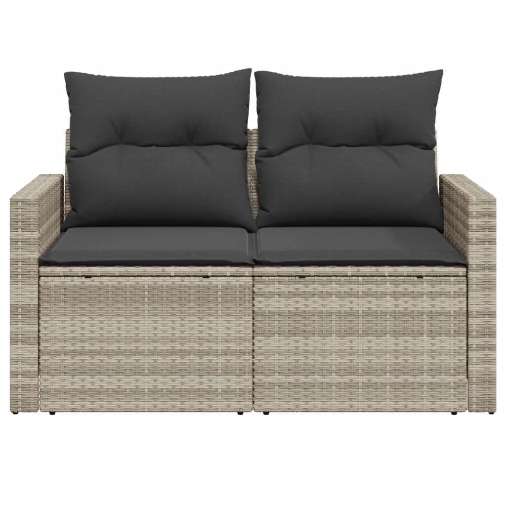 Canapé Extérieur 2 Places Résine Gris Clair Tablette Rabattable Coussins Foncés – ComfortXL Outdoor Living - Image 5