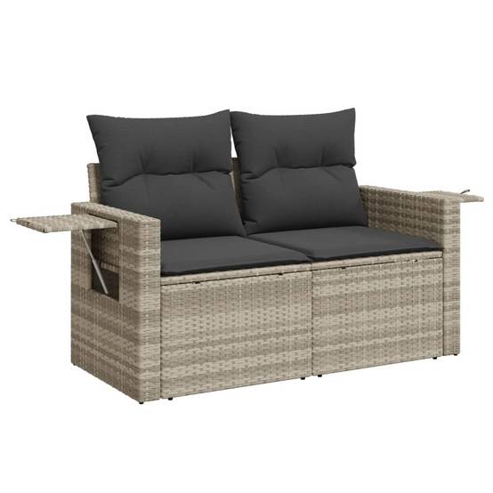 Canapé Extérieur 2 Places Résine Gris Clair Tablette Rabattable Coussins Foncés – ComfortXL Outdoor Living - Image 2